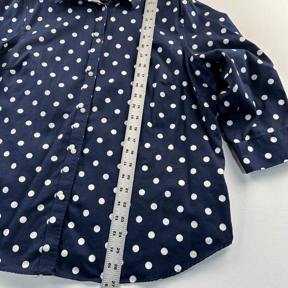 Chaps by Ralph Lauren Polka Dot Top 3/4 Sleeves No Iron Blouse Preppy Navy Sz 1X - Picture 5 of 8